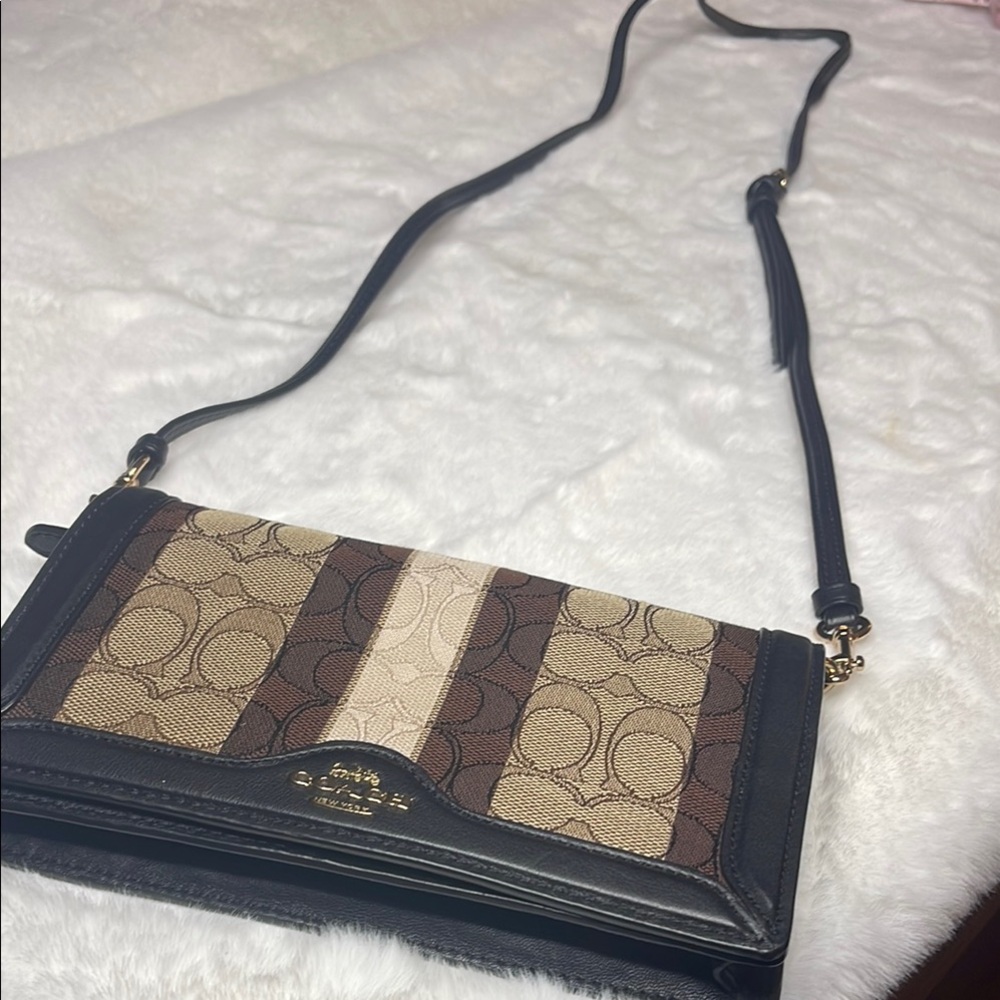 COACH- Anna Foldover Clutch Crossbody In Signature Jacquard With Stripes - Picture 10 of 13